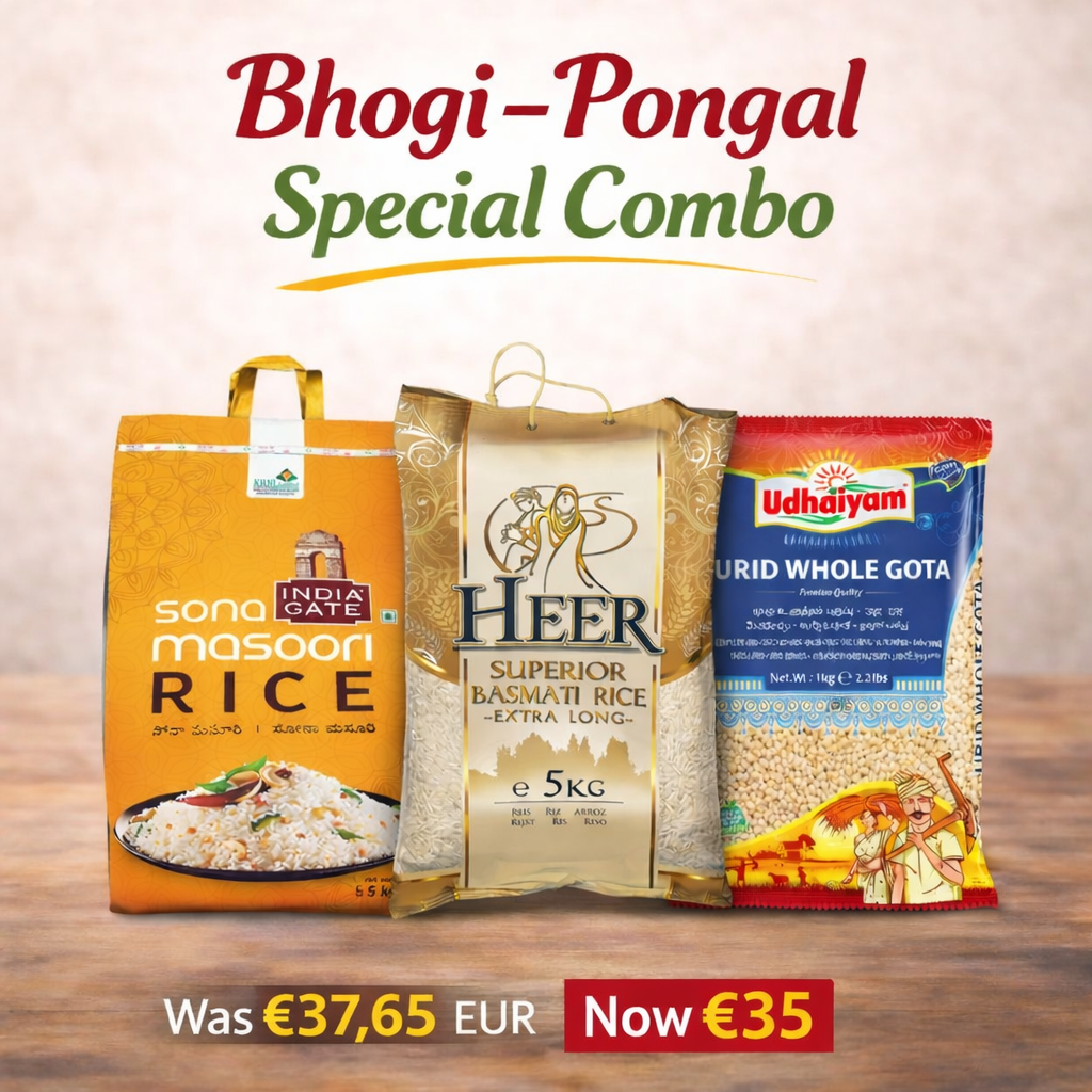 TKH Bhogi–Pongal Special Combo – India Gate Sona Masoori Rice 10kg + Heer Extra Long Superior Basmati Rice 5 Kg +  Udhaiyam Urid Whole Gota 1Kg
